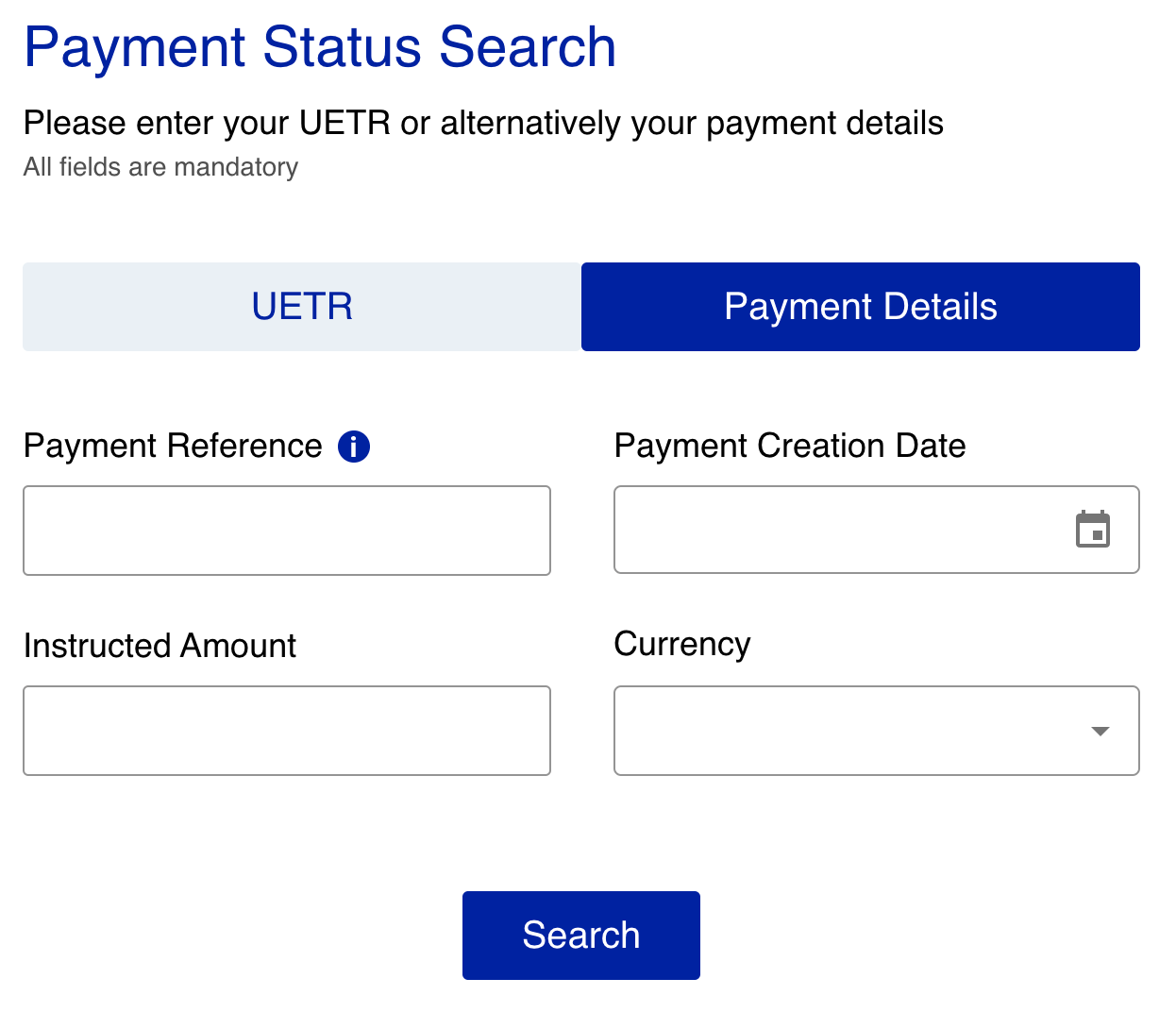 Payment details search screenshot